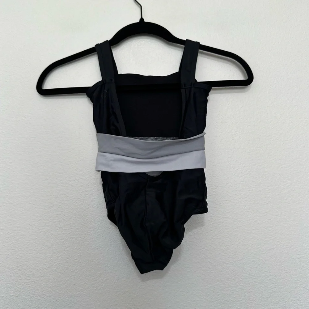 Dance Leotard for Kids in Black with Gray Bands